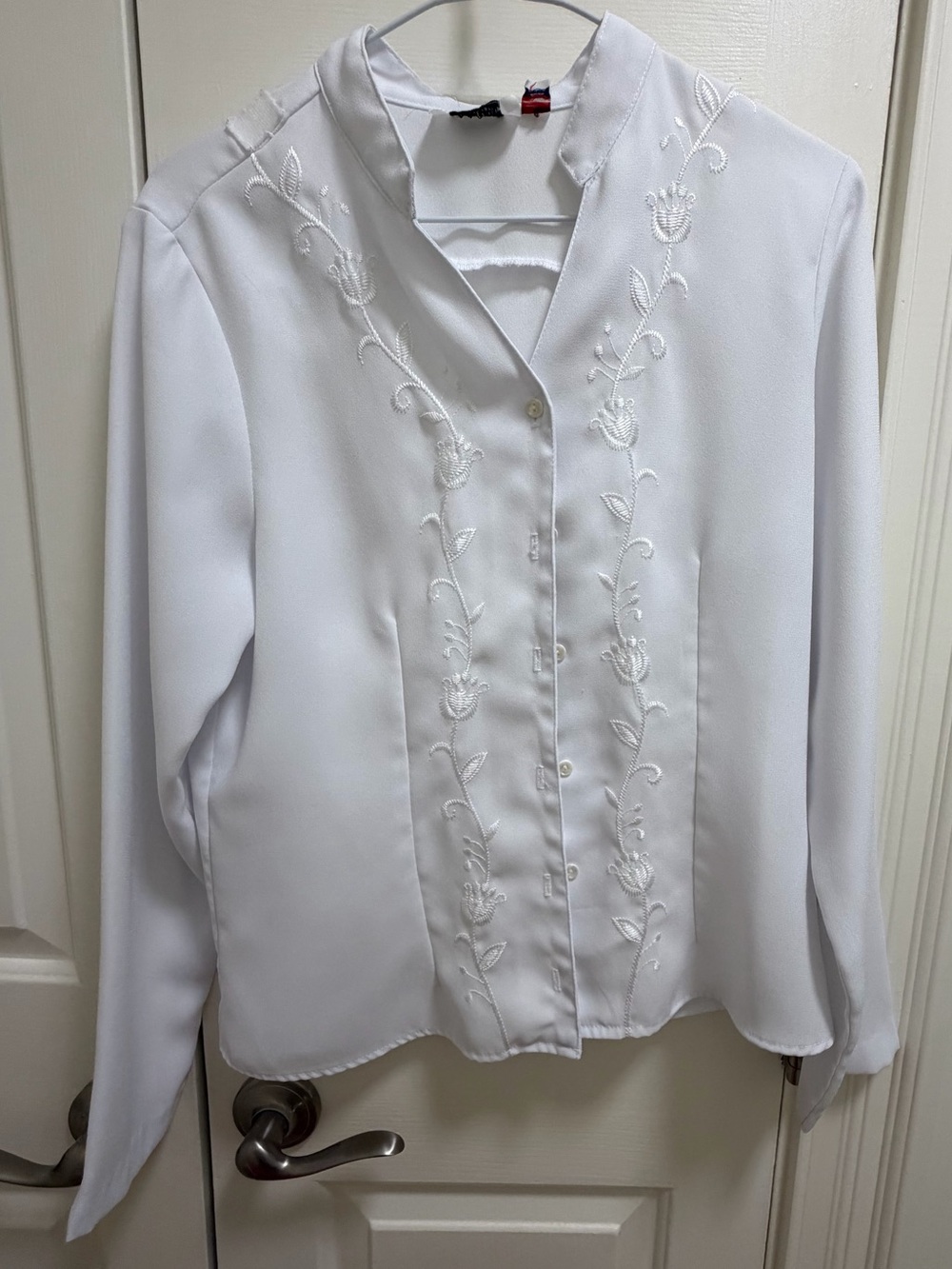 White Embroidered V-Neck Blouse - Women's Top
